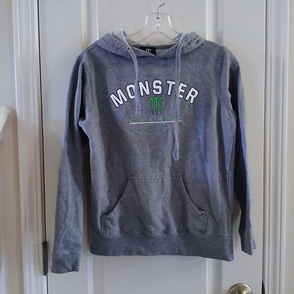 Monster Energy Sweaters - Y2K vintage Monster Energy Drink Graphic Cotton Grey Hoodie size small